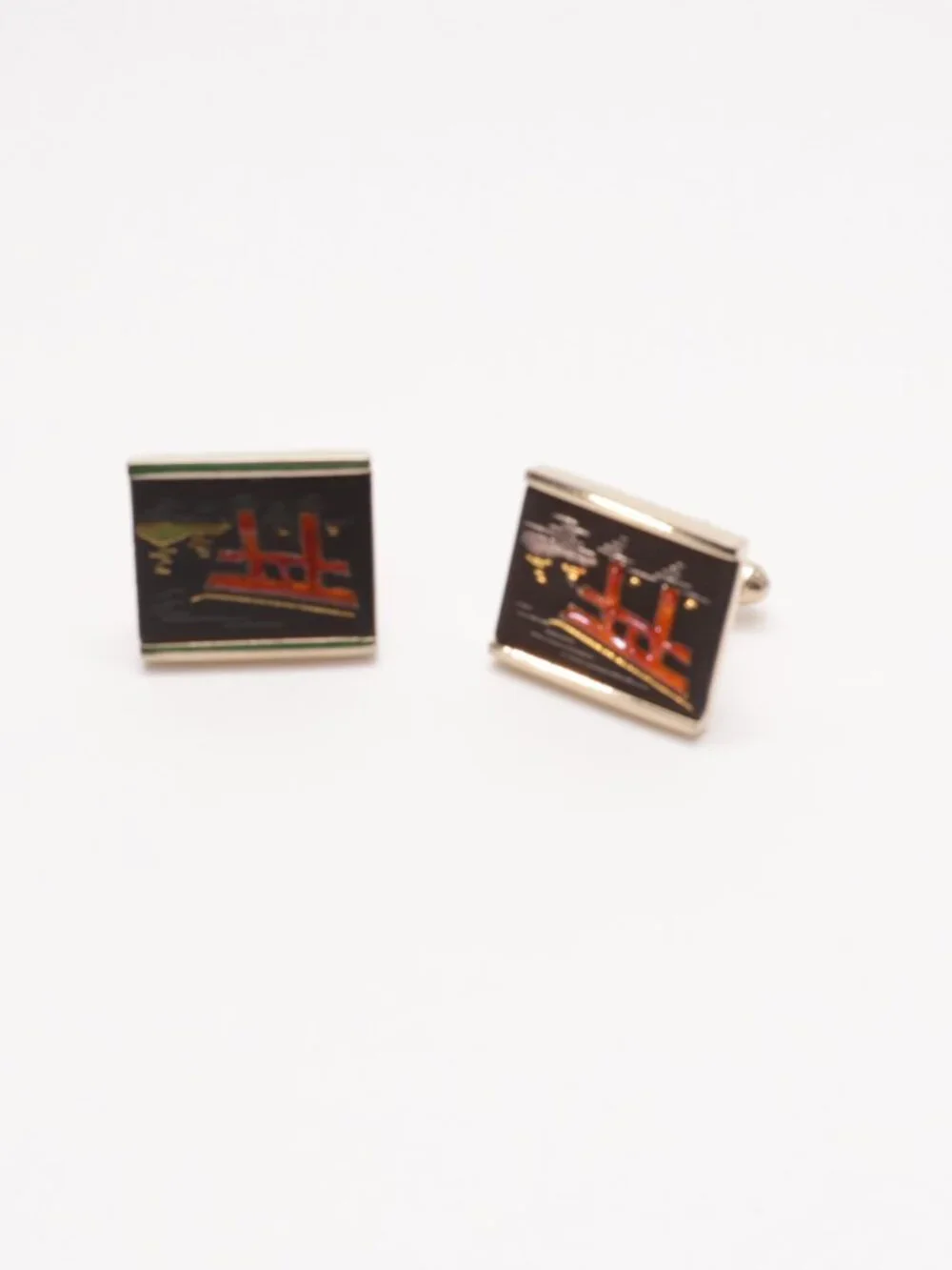 Vintage Swank GOLD Tone ASIAN Style CUFFLINKS